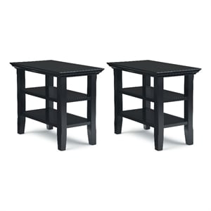 Acadian 14 inch Solid Wood Transitional Narrow Side Table in Black (Set of 2)