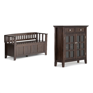 Acadian Wood 48&quot WD Storage Bench & 36&quotWD Storage Cabinet in Brunette Brown