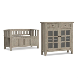 Acadian Wood 48&quot WD Storage Bench & 36&quot Wide Storage Cabinet in Distressed Gray