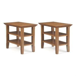 Acadian 14&quot Solid Wood Narrow Side Table in Light Golden Brown (Set of 2)