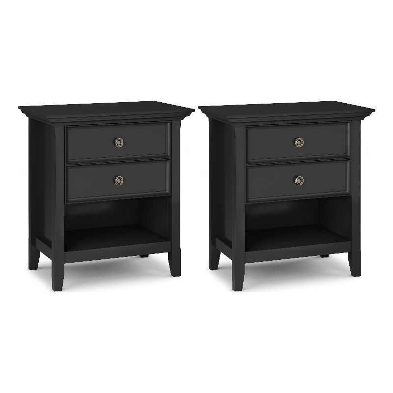 Amherst 24 inch Solid Wood Traditional Bedside Table in Black (Set of 2)