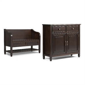Connaught Wood 42&quotWD Storage Bench with Shelf & 40&quotWD Cabinet in Chestnut Brown