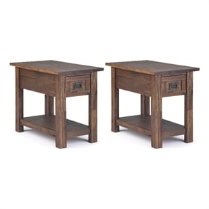 Monroe 14&quotSolid Acacia Narrow Side Table in Distressed Charcoal Brown (Setof 2)