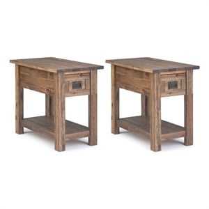 Monroe 14&quotSolid Acacia Rustic Narrow Side Table in Natural Aged Brown (Setof 2)