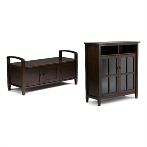 Warm Shaker Wood 44&quot WD Storage Bench & 39&quot WD Storage Cabinet in Tobacco Brown