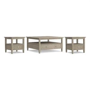 Warm Shaker Wood 36&quot WD Coffee Table & 20&quot WD 2 End Tables in Distressed Gray