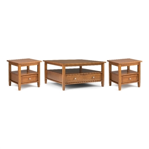 Warm Shaker Wood 36&quotWD 1 Coffee Table with 20&quotWD 2 End Tables in Golden Brown