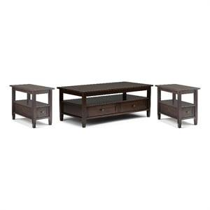 Warm Shaker Wood 48&quot WD 1 Coffee Table & 14&quot WD 2 End Tables in Tobacco Brown