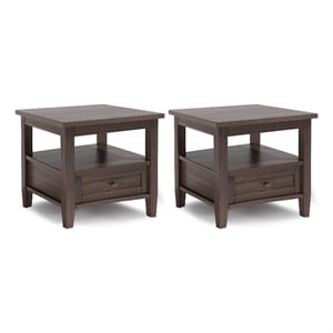 Warm Shaker 20&quotSolid Wood Transitional End Table in Warm Walnut Brown (Setof 2)
