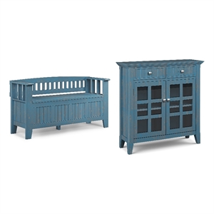 Acadian Solid Wood 48&quot WD Storage Bench & 36&quotWD Storage Cabinet in Coastal Blue
