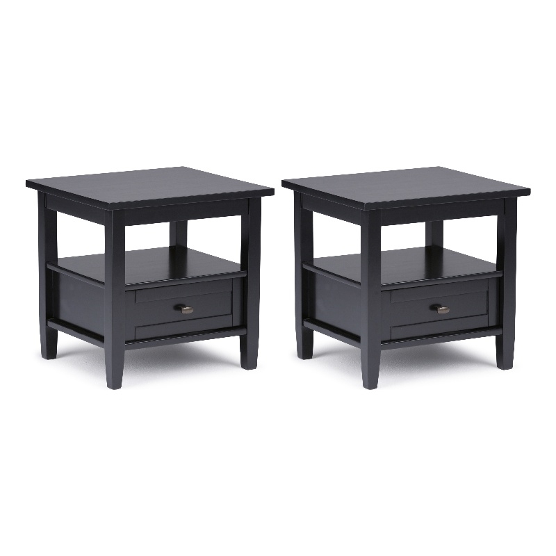 Warm Shaker 20 inch Solid Wood Transitional End Table in Black (Set of 2)