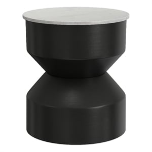 Maxine 16&quot Wide Genuine Marble Top Metal End Table in Black/White & Assembled