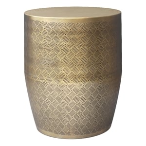 Johnsen 18&quot WD Cross Hatch Pattern Metal Accent Table in Gold Iron & Assembled