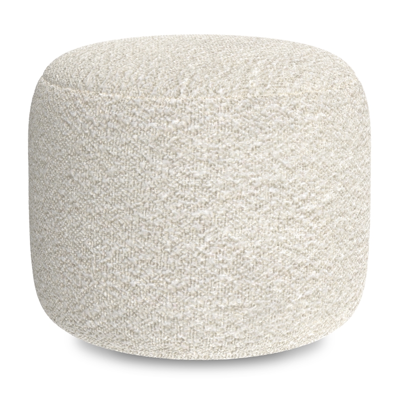 Chantal 18 inch Wide Contemporary Pouf in White Boucle Fabric