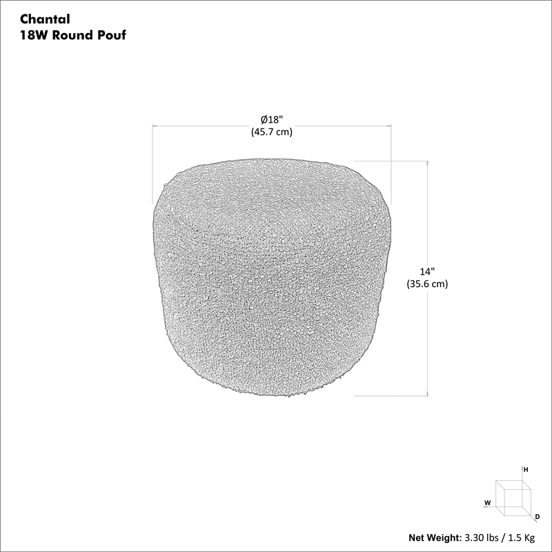 Chantal 18 inch Wide Contemporary Pouf in White Boucle Fabric