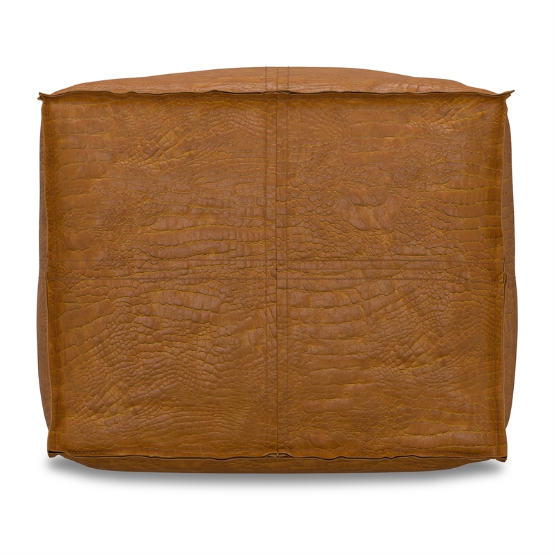 Brody 18 inch Wide Boho Square Pouf in Tan Genuine Leather