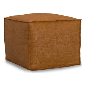 Brody 18 inch Wide Boho Square Pouf in Tan Genuine Leather