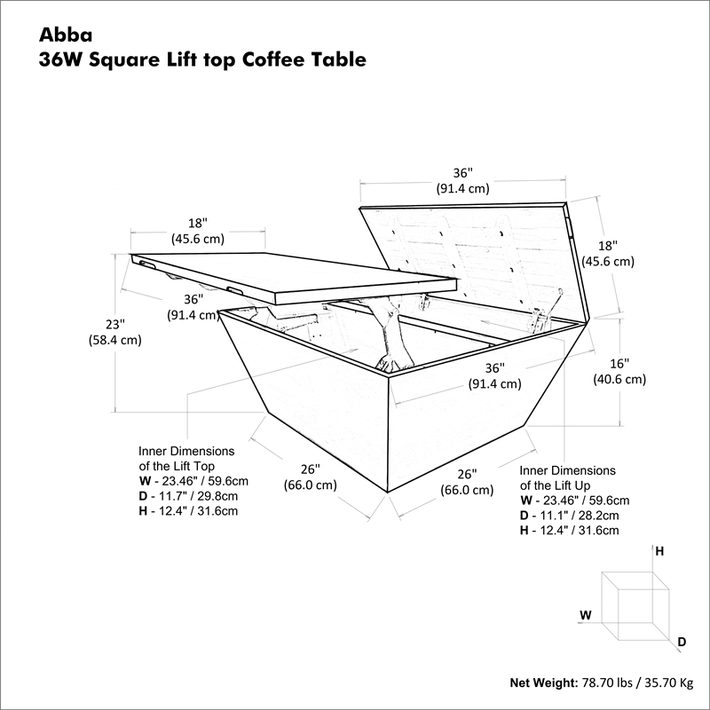 Abba 36 inch Wide Solid Mango Modern Lift Top Coffee Table in Natural