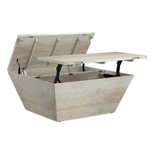 Abba 36 inch Wide Solid Mango Modern Lift Top Coffee Table in White Wash