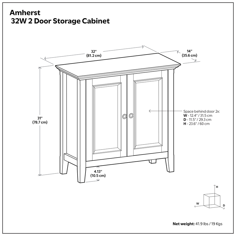 Amherst 32 inch Wide Solid Wood Transitional Low Storage Cabinet in Black