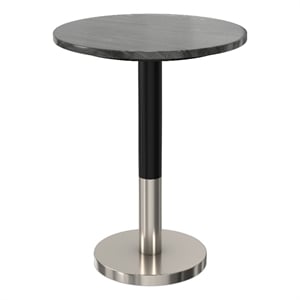 Evans 16&quot Wide Modern Side Table in Black Genuine Marble and Black/Silver Iron