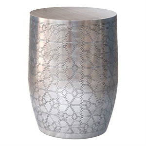 Johnsen15&quotWD Boho Geometric Pattern Metal Accent Table in Silver Iron&Assembled