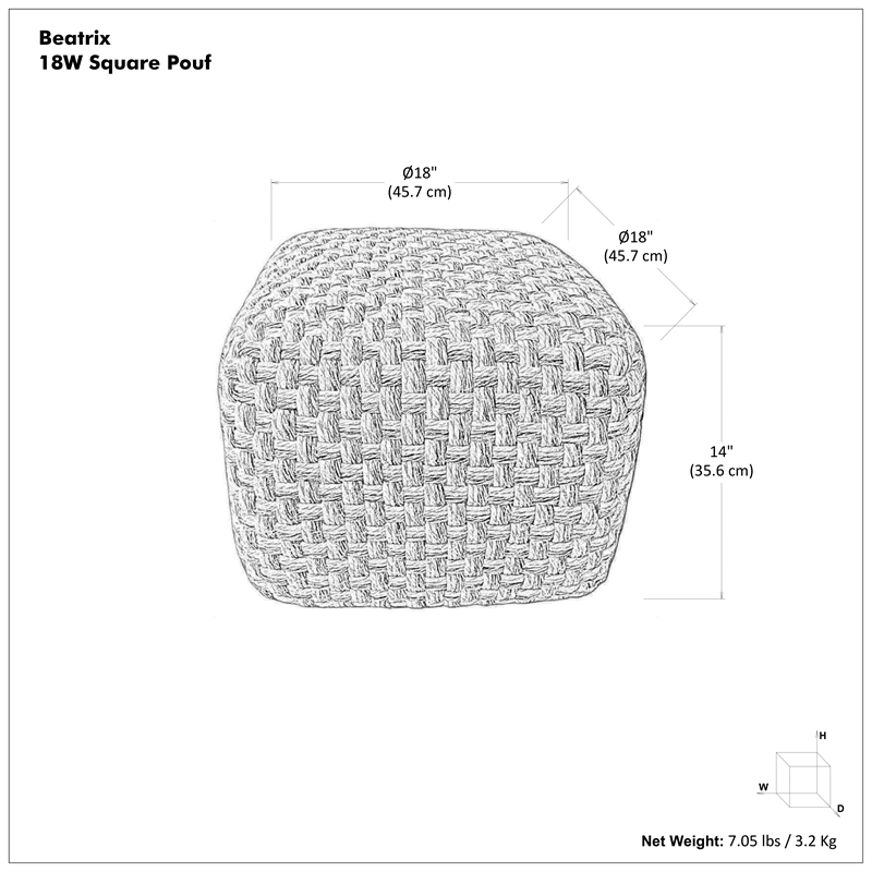 Beatrix 18 inch Wide Boho Pouf in Multicolor PET Polyester& Assembled