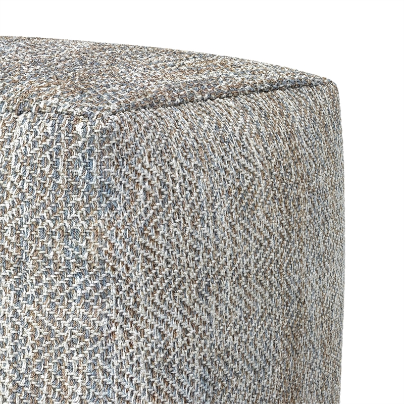 Nate 18 inch Wide Boho Square Pouf in Gray Melange Cotton