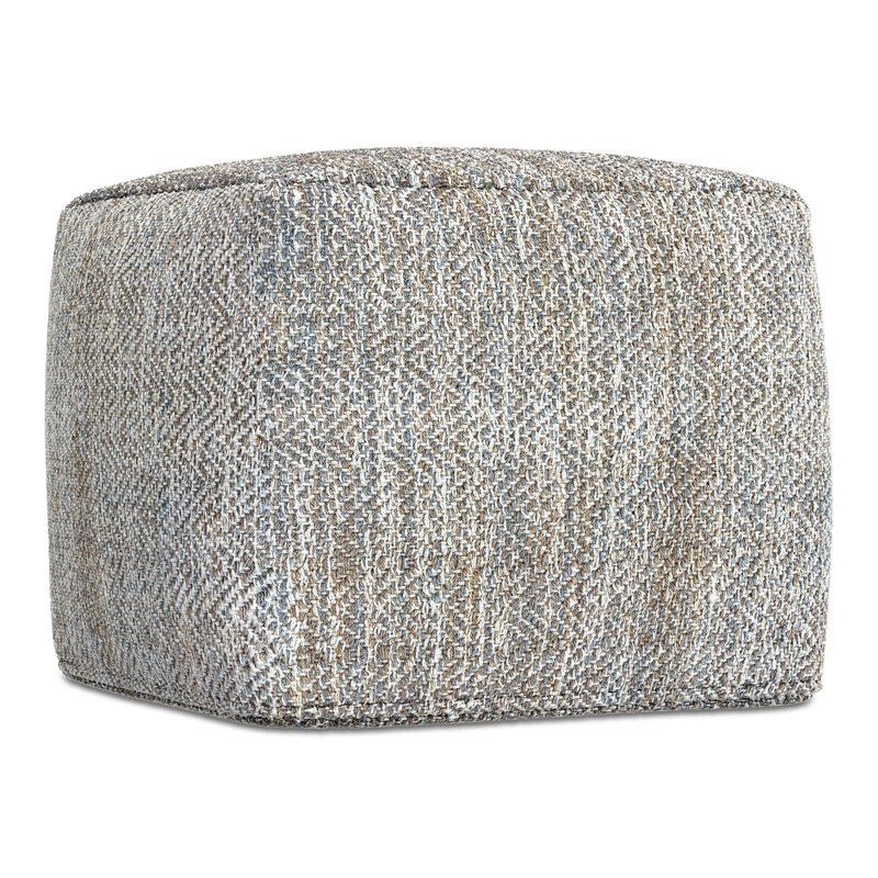 Nate 18 inch Wide Boho Square Pouf in Gray Melange Cotton
