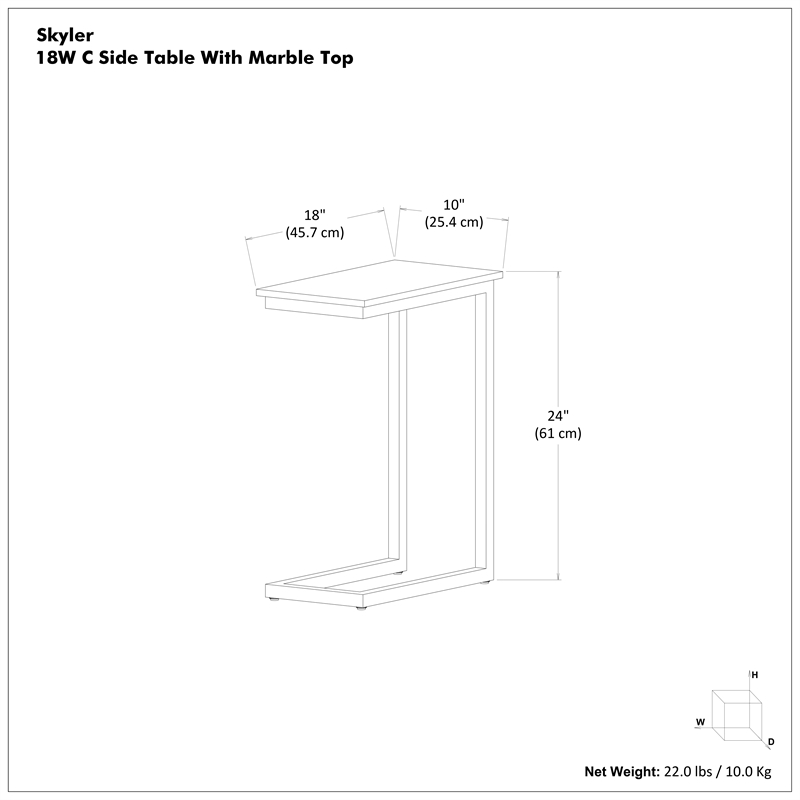 Skyler 18 inch Wide Industrial C Side Table in Green/Black Genuine Marble/Iron