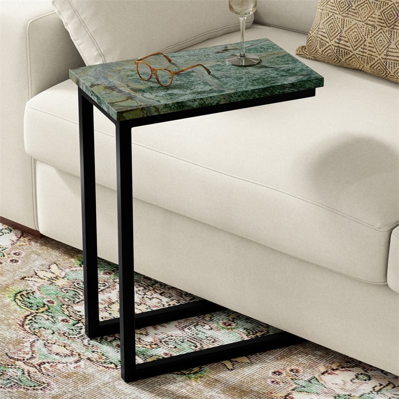 Skyler 18 inch Wide Industrial C Side Table in Green/Black Genuine Marble/Iron