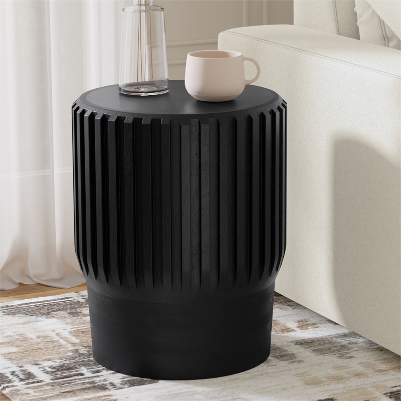 Lyall 16 inch Wide Solid Mango Contemporary End Table in Black& Assembled