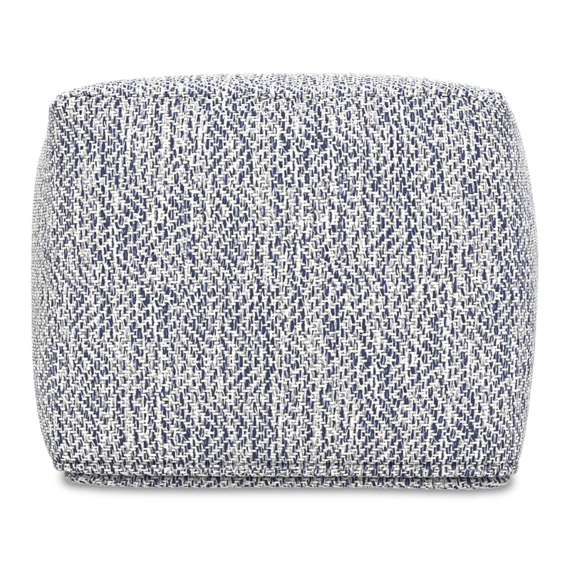 Nate 18 inch Wide Boho Square Pouf in Denim Melange Cotton