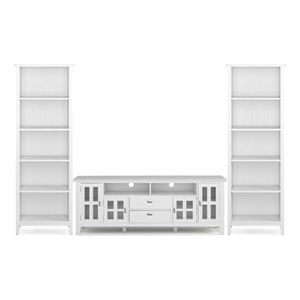 Artisan Solid Wood 72&quot WD TV Stand & 26&quot WD 5 Shelf 2 Bookcases in White (3PCs)