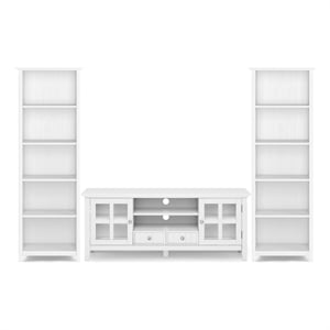 Acadian Solid Wood 60&quot WD TV Stand & 26&quot WD 5 Shelf 2 Bookcases in White (3PCs)