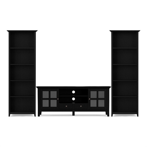 Acadian Solid Wood 60&quotWD TV Stand & 26&quotWD 5 Shelf 2 Bookcases in Black (3PCs)