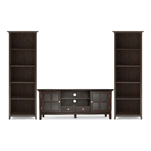 Acadian Solid Wood 60&quot WD TV Stand & 26&quotWD 5 Shelf 2 Bookcases in Brown (3 PCs)