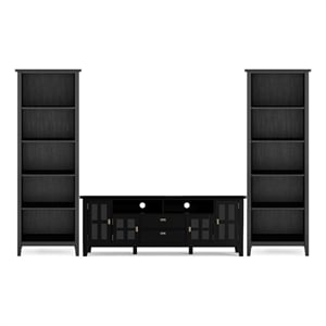 Artisan Solid Wood 72&quotWD TV Stand & 26&quot WD 5 Shelf 2 Bookcases in Black (3 PCs)