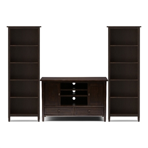 Warm Shaker Solid Wood 47&quot WD TV Stand & 26&quot WD 2 Bookcases in Tobacco (3 PCs)