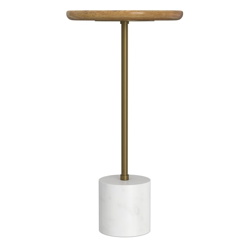 Turner 12 inch Wide Solid Mango/Genuine Marble/Iron Modern End Table in Multi