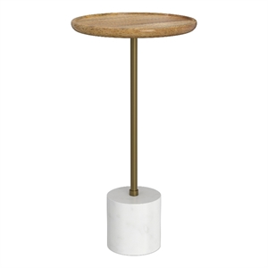Turner 12 inch Wide Solid Mango/Genuine Marble/Iron Modern End Table in Multi