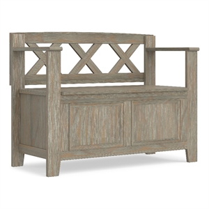 Amherst Solid Wood 36&quotWD Transitional Entryway Storage Bench in Distressed Gray