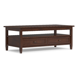 Warm Shaker Solid Wood 48 inch Wide Transitional Coffee Table in Russet Brown