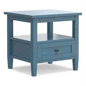 Warm Shaker Solid Wood 20&quot WD Transitional End Table in Distressed Coastal Blue