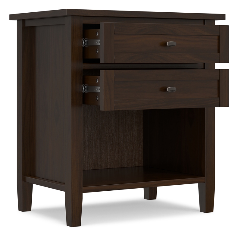 Warm Shaker Solid Wood 24 inch Wide Transitional Nightstand in Tobacco Brown