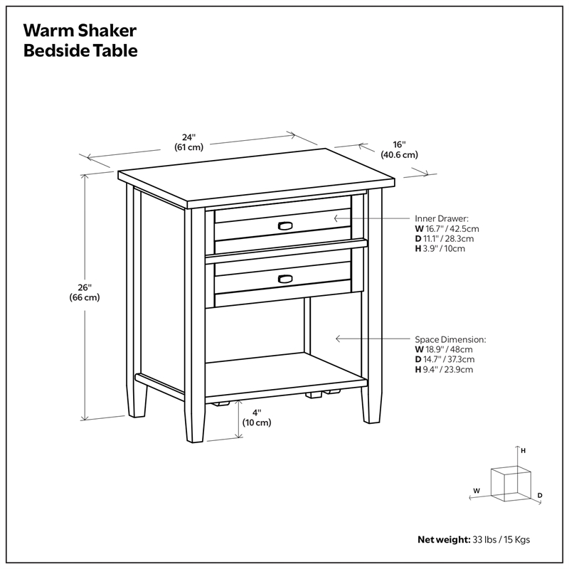 Warm Shaker Solid Wood 24 inch Wide Transitional Nightstand in Tobacco Brown