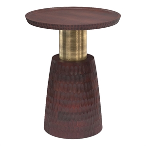 Breanna 16&quot Wide Solid Mango/Metal Contemporary End Table in Walnut Brown/Gold