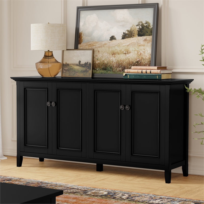 Amherst 66 inch Wide Solid Wood Transitional 4 Door Storage Cabinet in Black