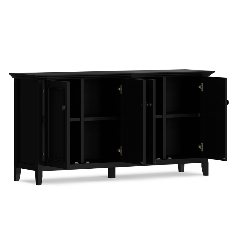 Amherst 66 inch Wide Solid Wood Transitional 4 Door Storage Cabinet in Black