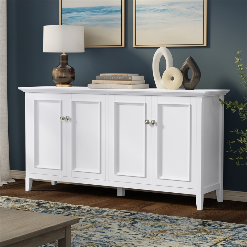 Amherst 66 inch Wide Solid Wood Transitional 4 Door Storage Cabinet in White